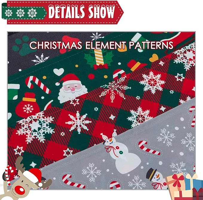SCENEREAL Christmas Dog Bandana 4 Pack - Soft and Breathable Pet Triangle Scarf Bibs, Full of Chirstmas Element Patterns, for Dogs and Cats