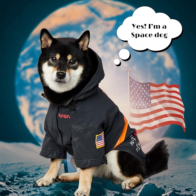 ChoChoCho NASA Dog Raincoats, Reflective Rain Jacket Water Proof, Cat & Puppy Stylish Streetwear Outfit for Dogs (Black, S)
