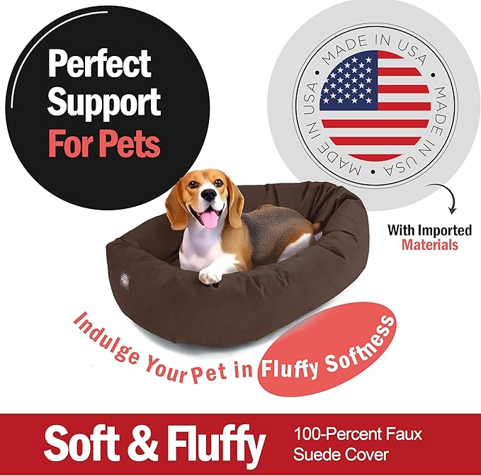 Majestic Pet 32 Inch Suede Calming Dog Bed Washable 32x23x7 (Inch) – Cozy Soft Round Donut Dog Bed with Spine Support for Dogs to Rest Their Head - Pet Bed Medium – Chocolate (2025)