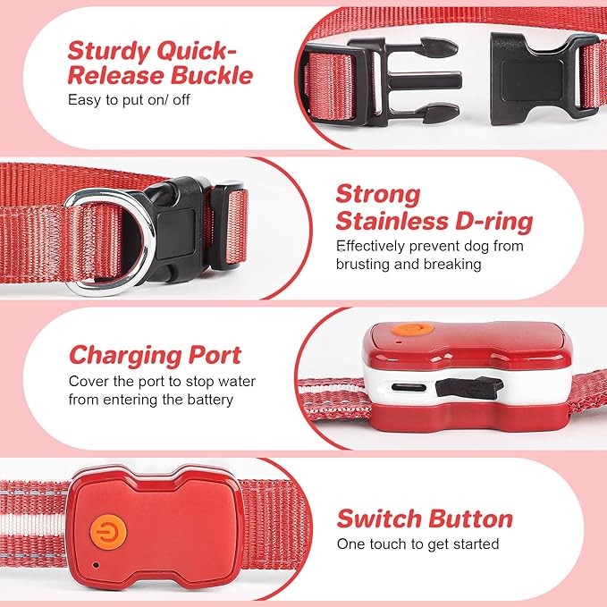 PcEoTllar Light Up Dog Collars, Led Dog Collar, Rechargeable, Night Walking, Waterproof, Glow in The Dark Dog Collars Light for Large Small Medium Dogs, Red s