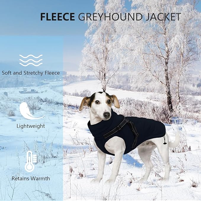 Geyecete Winter Warm Coat Waterproof Jacket with Harness Traction Belt,Pet Outdoor Jacket for Small Dogs-Navy