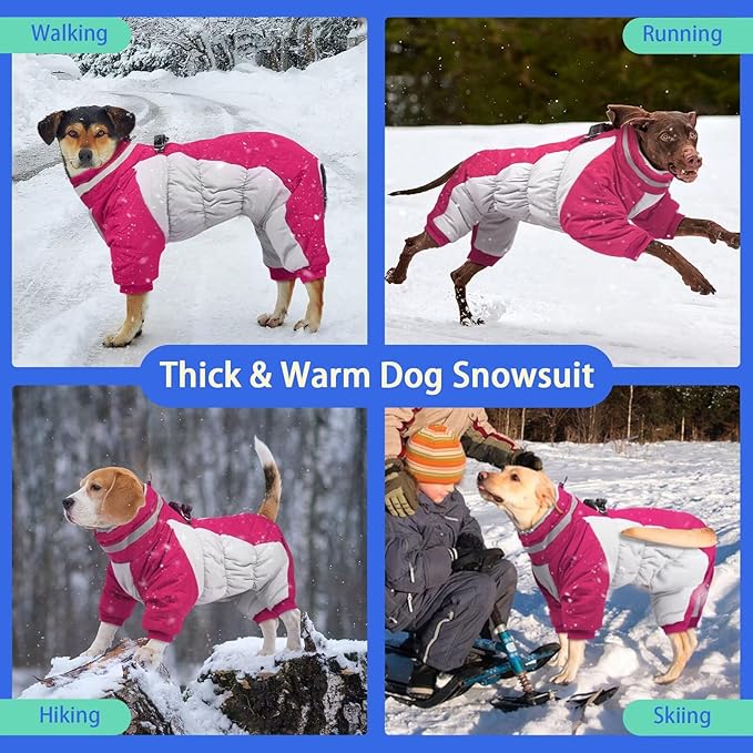 MIGOHI Full Body Dog Coat - Warm Reflective Large Dog Winter Coat with Harness,Turtleneck Fleece Jacket for Dogs,Four-Leg Windproof Puffer Jackets Snowsuit with Zipper for Small Medium Large Dogs,2XL