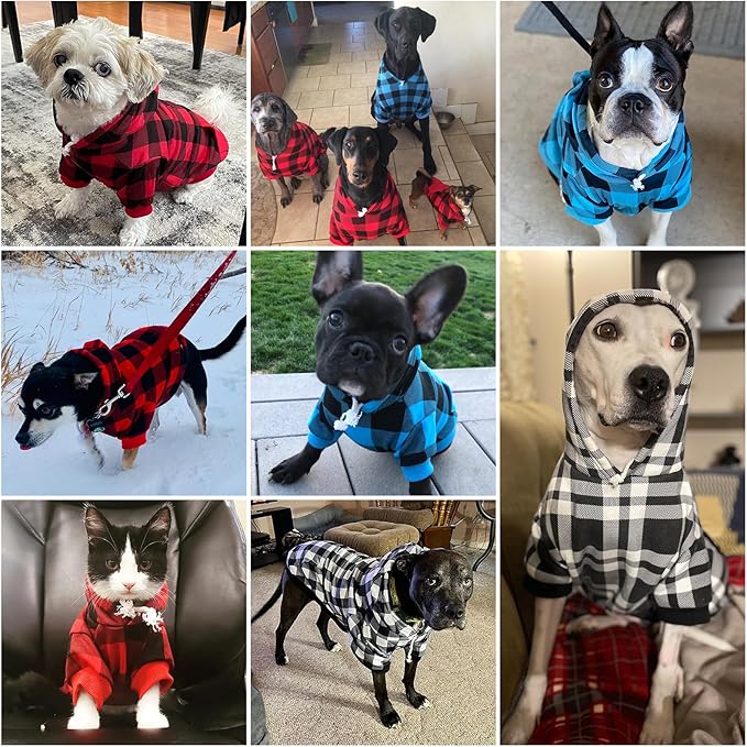 KOOLTAIL Plaid Dog Hoodie Pet Clothes Sweater with Hat and Pocket for Small Medium Large Size Dogs, Soft Winter Warm Dog Cold Weather Coat, Fleece Fall Dog Hooded Sweatshirt for Puppy Cats, Red M