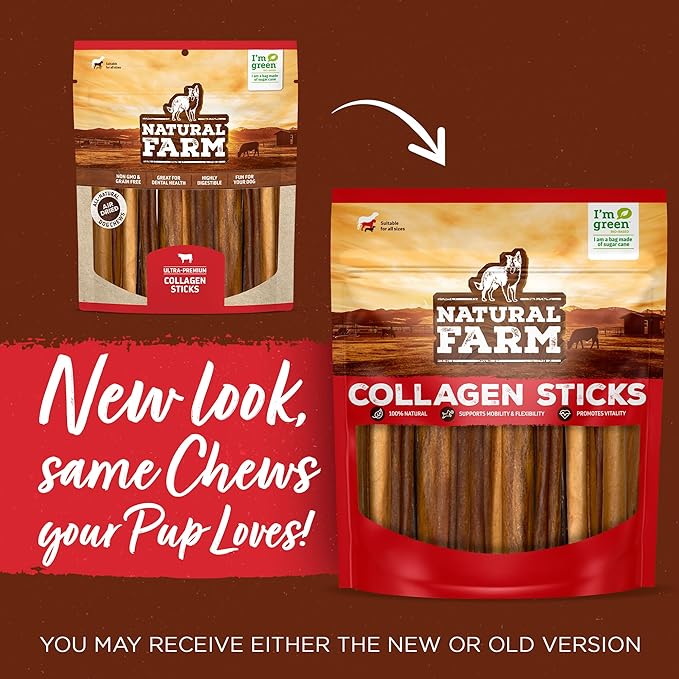Natural Farm Odor-Free Super Braided Collagen Dog Chews (6-Inch, 10-Pack) First Ever Real Bull Sticks Alternative: 100% Natural Angus Hide Collagen Treats- More Protein More Chew Time for All Dogs