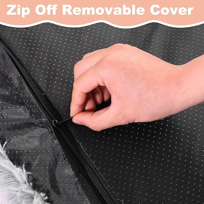 Bedfolks Plush Waterproof Dog Crate Bed, Removable Washable Cover, Faux Fur Kennel Pad, 29"x21", Grey