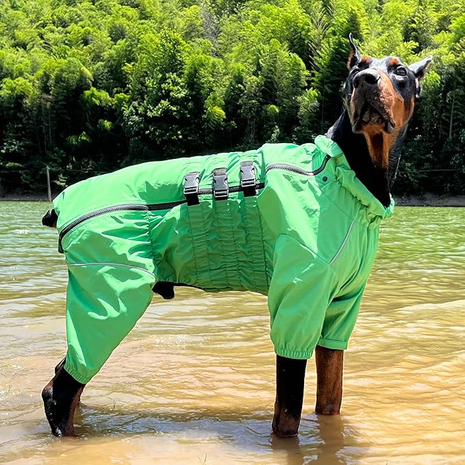 Dogs Waterproof Jacket, Lightweight Waterproof Jacket Reflective Safety Dog Raincoat Windproof Snow-Proof Dog Vest for Small Medium Large Dogs Green 4XL