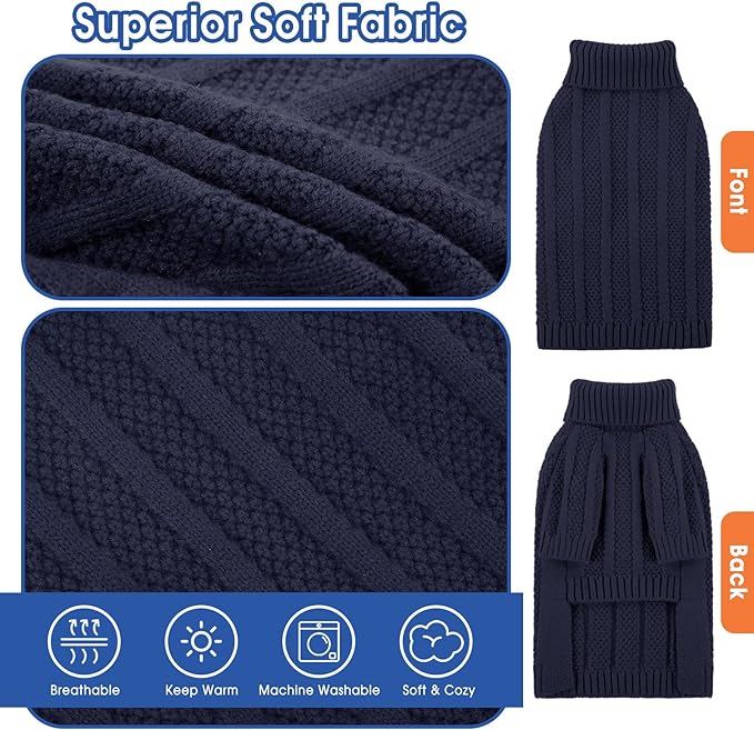 Queenmore XXL Dog Sweater,Large Dog Sweaters for Dogs Girls Boys,Xmas Turtleneck Pet Sweaters for Large Dogs,Cold Weather Doggie Sweatshirt Knitwear for Golden Retriever,Labrador(Dark Navy,XXL)