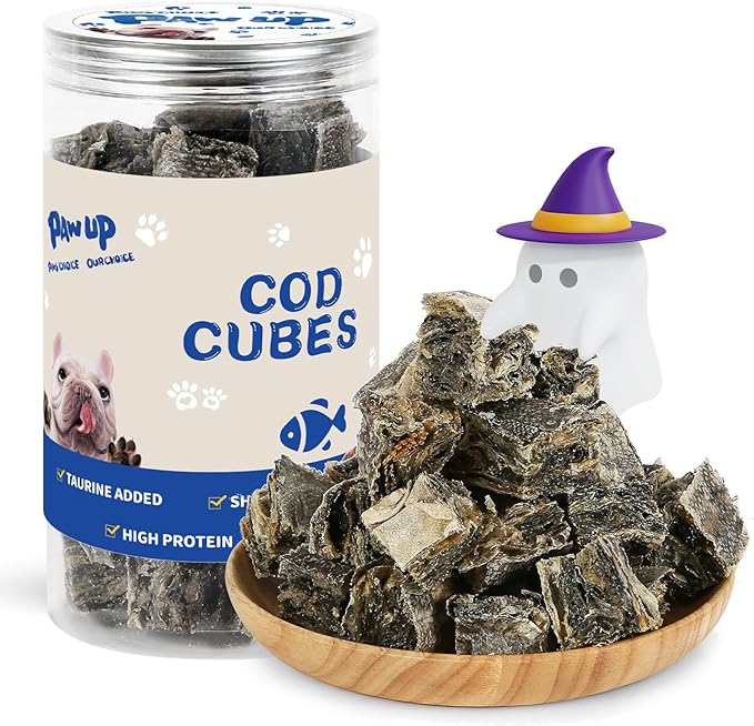 PAWUP Cod Skin Cubes Dog Treat, Chew Fish Skins Rolls w/Taurine, One-Ingredient Grain Free Healthy Dog Treat, Rich in Omega3, 8 oz