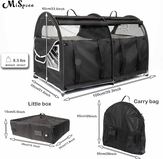 Mispace Portable 2 Pet Carriers for Cats Collapsible Cat Condo for Car Travel Pet Kennel Show Cages with Portable Carry Bag Hammocks Mats and Litter Box