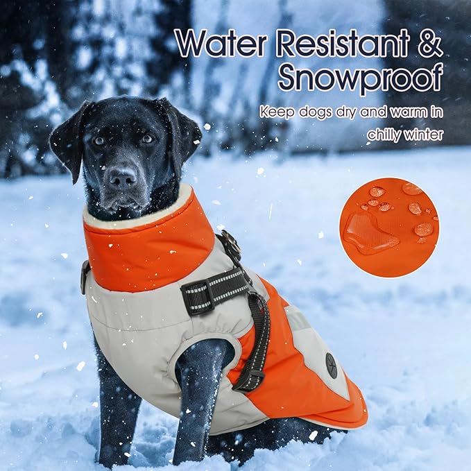 IECOii Dog Coats for Small Dogs Winter Harness Zip Up - Orange,XSmall - Warm Fleece Lined Small Dog Winter Coat with D Ring,Waterproof Puppy Coats Dogs Snow Jackets Snowsuit Chihuahua Papillon Maltese
