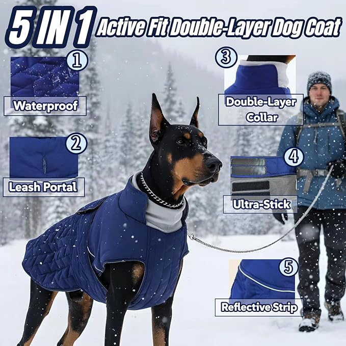 Upgraded Classic Quilted High-Loft Dog Winter Coat, Waterproof Outdoor Coats for Small Dogs, Lightweight & Thick Puppy Jacket with Leash Hole, 2-Layer Pet Vest Jackets for Dachshund Boston(Blue, S)