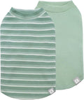 KYEESE 2Pack Waffle Dog Shirts for Small Dogs Stretchy Dog T-Shirts Lightweight Pet Tank Top Sleeveless Striped Pet Shirt Vest Breathable Cat Shirt, Small, Green+Striped