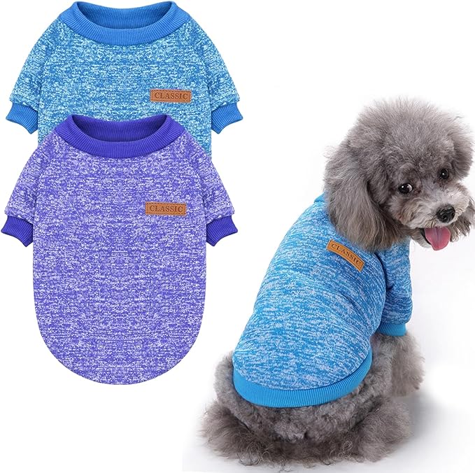 2 Pieces Pet Dog Classic Knitwear Sweater, Fleece Coat for Small,Medium Dogs,Warm Pet Dog Cat Clothes,Soft Puppy Customes for Chihuahua Yorkshire Tzu (Blue Dark Navy,L)