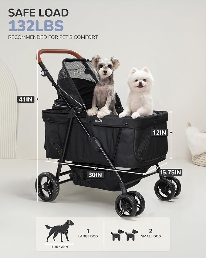 Dog Stroller for Large & Medium Dogs (20–132 lbs), Pet Stroller for 2 Small Dogs, Extra Large Heavy Duty, Foldable & Ventilated