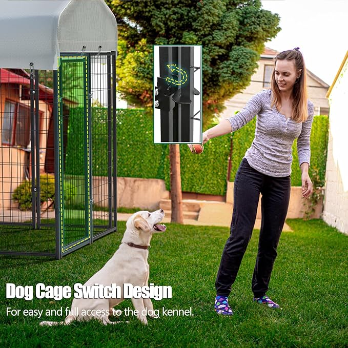 12 Panels Large Dog Kennel Outside Outdoor with Roof Heavy Duty Dog Kennel Outdoor Indoor Dog Playpen Enclosure Pet Pen House Fence Yard Yard for Small Medium Large Dogs 8'x4'x6'