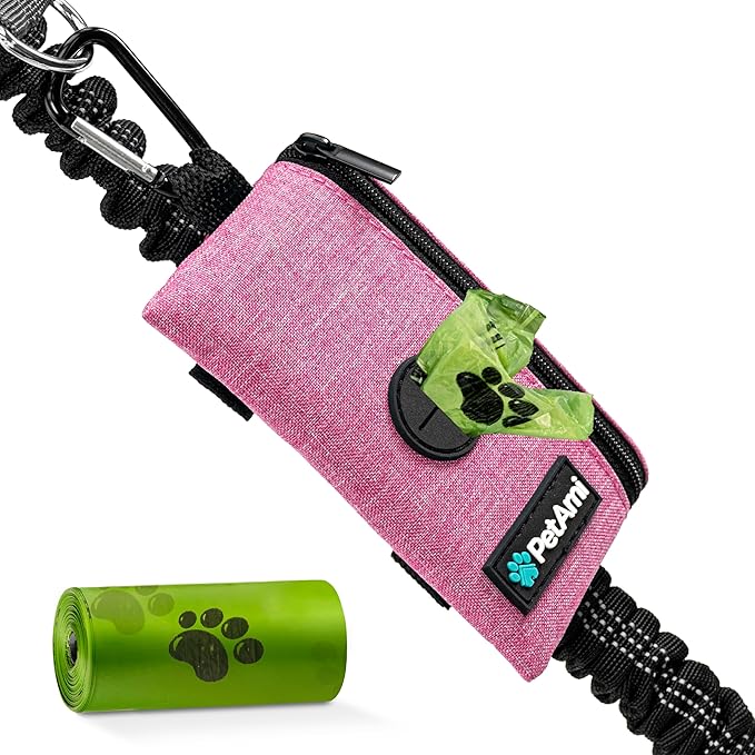 PetAmi Dog Poop Bag Holder for Leash, Dog Waste Bag Dispenser with Clip, Doggy Walking & Camping Accessories with Trash Bag Roll, Pink 1 Pack