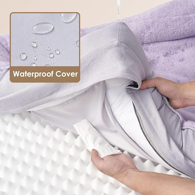 EHEYCIGA Memory Foam Dog Bed for Large Sized, Orthopedic Dog Sofa with Sides and Waterproof Liner, Washable Bolster Pet Couch with Removable Cover, 36x27x7 Inch, Purple