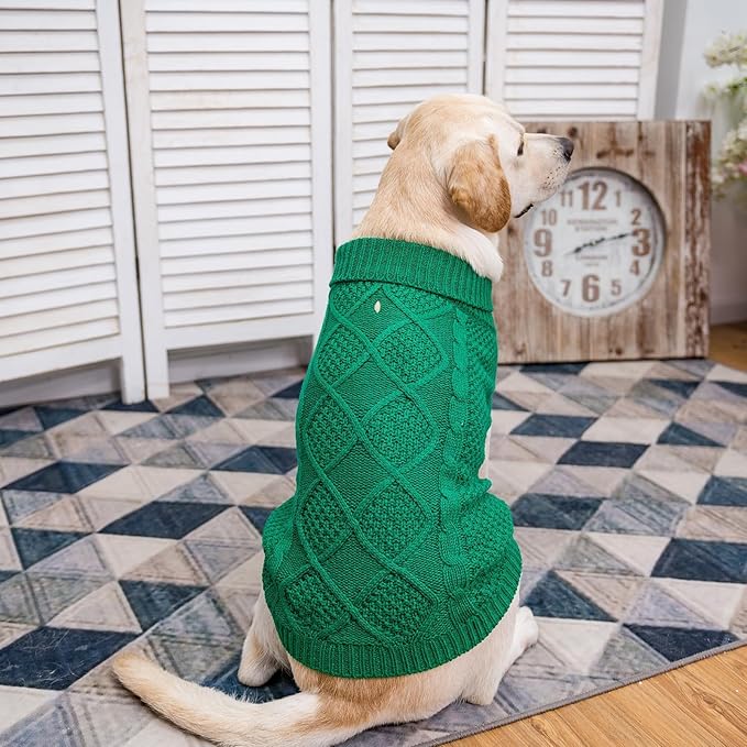 Mihachi Turtleneck Dog Sweater - Winter Coat Apparel Classic Cable Knit Clothes with Leash Hole for Cold Weather, Ideal Gift for Pet in New Year Green Medium