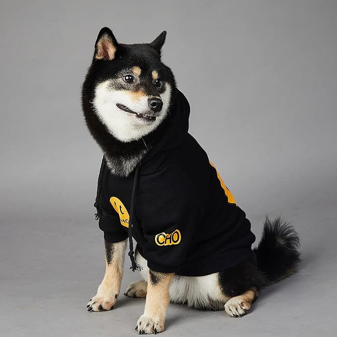 ChoChoCho Smiley Dog Hoodie Stylish Dog Clothes Smiley Face Sweater Cotton Sweatshirt Fashion Outfit for Dogs Cats Puppy Small Medium Large (2XL, Black)