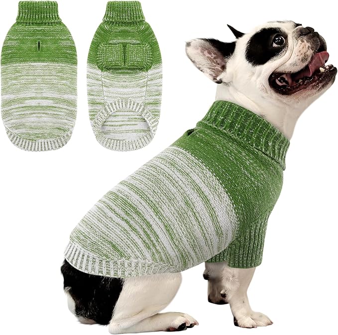 Queenmore Small Dog Sweater, Knitted Pullover Puppy Sweater,Cold Winter Pet Sweaters for Dog Girls Boys, Soft Turtleneck Knit Sweater with Leash Hole,Long Sleeves Christmas DogSweater(Green,S)