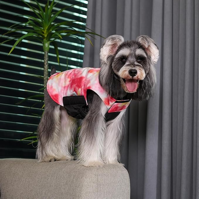 GMF29S Winter Dog Jacket Reversible Vest Soft Coat with Leash Hole for Small to Large Dogs, Windproof, Waterproof, Thick, Adjustable
