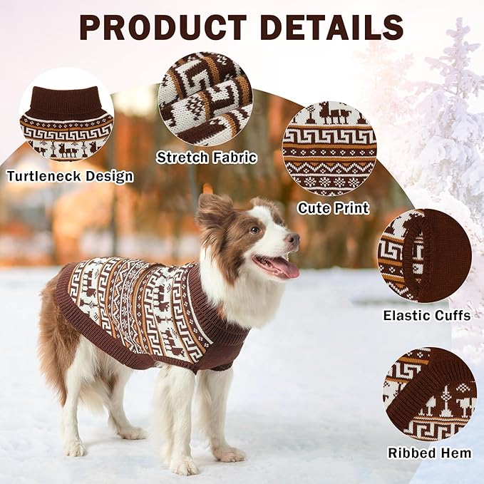 SCENEREAL Turtleneck Dog Sweater for Small Medium Large Dogs Girls Boys, Knit Pet Pullover Puppy Clothes Cold Weather Coats, Holiday Outfits Sweatshirt for Christmas, Khaki SM