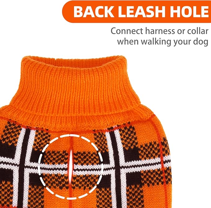 PUPTECK Dog Sweaters for Large Medium Small Dogs - Fall Classic Plaid Style Puppy Holiday Winter Coat Clothes Warm, Reddish Orange, L