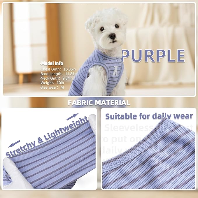 Koneseve Dog Shirts 2 Pack Breathable Sleeveless Vest, Stretchy & Soft, Purple & Vivid Green, Size S