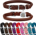 BRONZEDOG Rolled Leather Dog Collar for Small Medium Large Dogs with QR ID Tag (M: 14-16 Inch, Chocolate Brown)
