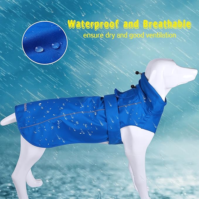 Adjustable Waterproof Dog Raincoat for Dogs,Lightweight Pet Rain Jacket Puppy Clothes with Reflective Strip for Small Medium Large Dogs (Blue, Medium)