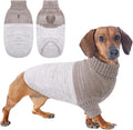 Queenmore Knitted Pullover Dog Sweater, Turtleneck Pet Cat Sweater, Cold Weather Puppy Clothes Stitching Knitwear with Leash Hole for Small Medium Dogs(Khaki,M)