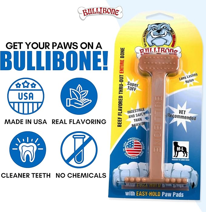 Bullibone Nylon Dog Chew Toy Nylon Bone - Improves Dental Hygiene, Easy to Grip Bottom, and Permeated with Flavor (Beef, XL - 2 Pack)