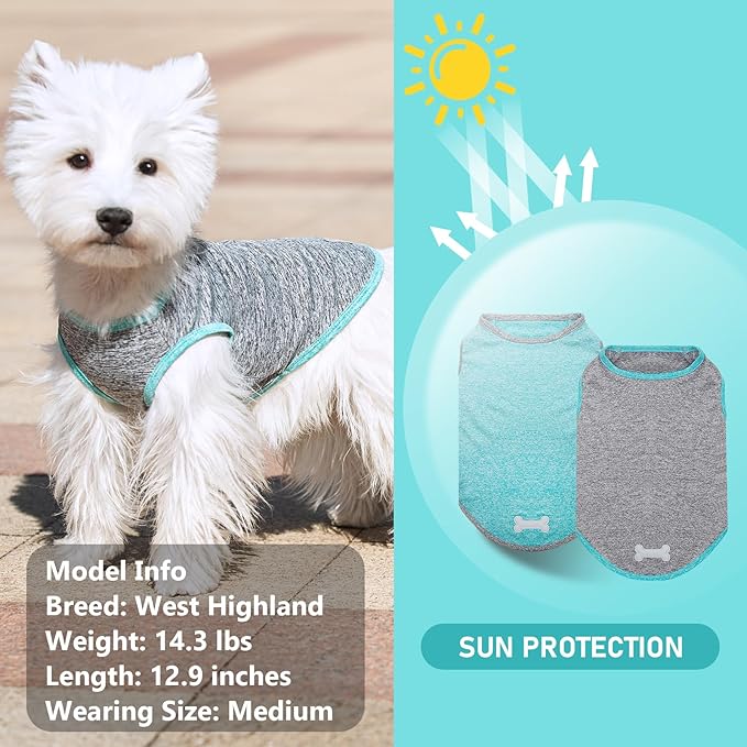 KYEESE 2 Pack Dog Shirts Sun Protection Quick Dry Soft Stretchy Pet T-Shirts with Reflective Label Tank Top Sleeveless Cat Vest Dog Clothes for Small Medium Dogs, Small, Grey+Blue