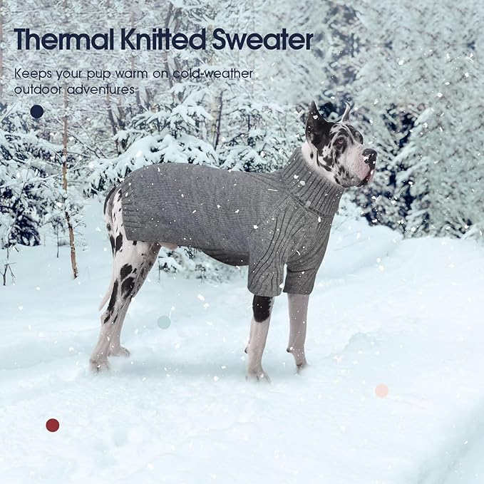 IECOii Great Dane Sweater,5XL Extra Large Sweater for Giant Breed Dogs in Winter,Turtleneck Cold Weather Knit Clothes,Machine Washable,Elastic Pullover for Saint Bernard,Mastiff (Light Grey,XXXXXL)