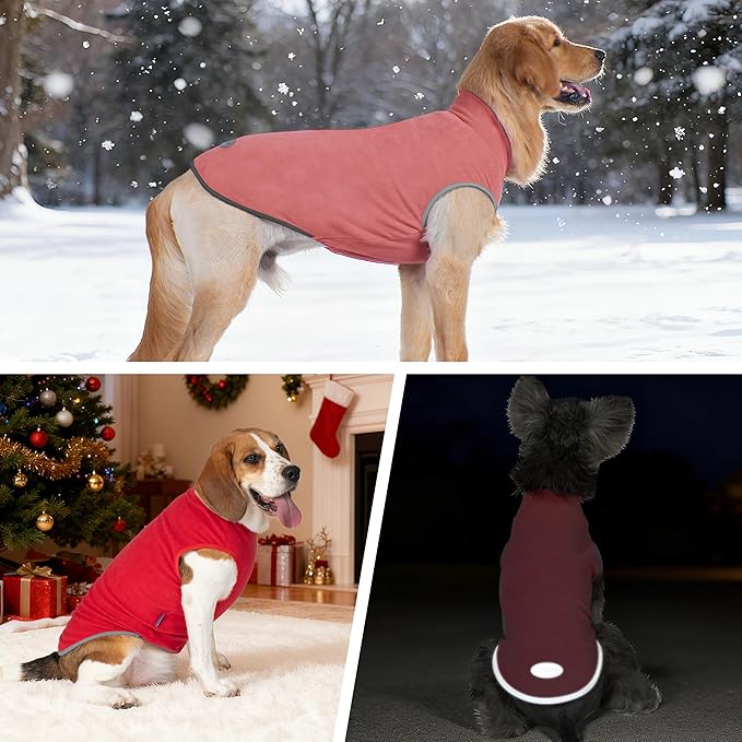 cyeollo 2 Pack Small Dog Sweater Soft Sweatshirt Warm Fleece with Reflective Stripe Pullover Jacket Pet Puppy Female Dog Clothes in Cold Weather Sweaters for Small Dogs, Red & Fuschia S