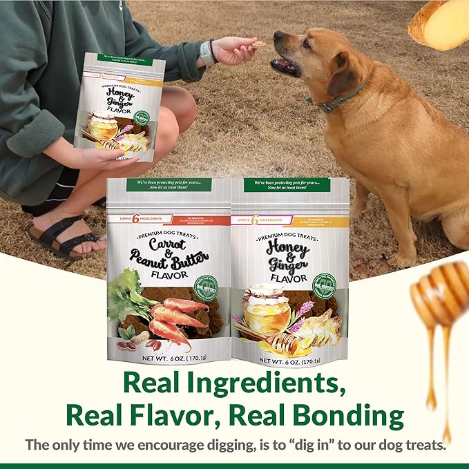 Dig Defence Premium Dog Treats - Honey/Ginger and Carrot/Peanut Butter, Natural Ingredients, Baked Gourmet Snacks for Small & Big Dogs, Healthy Training Treat, 2 Pack