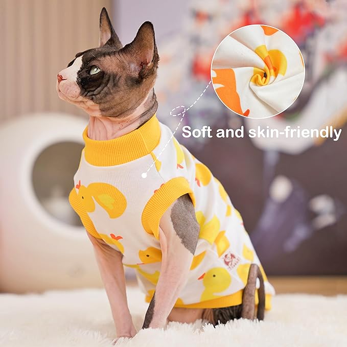 PUMYPOREITY Sphynx Cat Clothes: Stretchy Sweater, Soft Hairless Shirt, Pullover Pajamas, Turtleneck for Sphynx Cornish Rex, Devon Rex - Yellow, S