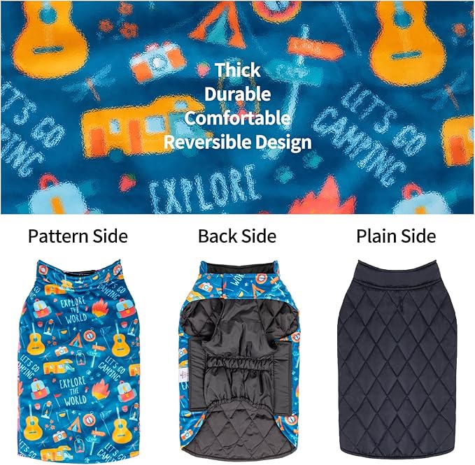 CuteBone Winter Dog Windproof Jacket Reversible Vest - Thick Soft Coat with Leash Hole for Small to Large Dogs
