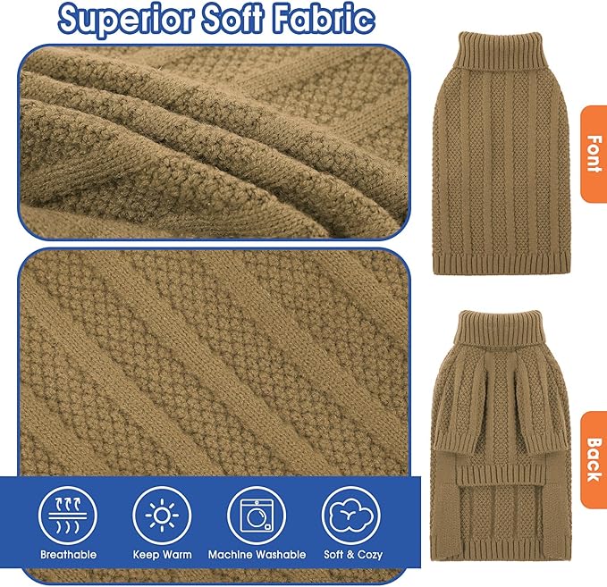 Queenmore XSmall Dog Sweater,Small Sweater for Dog,Soft Knitted Dogs Sweater Christmas Clothing,Turtleneck Pullover Puppy Sweaters for Dogs Girls Boys,Cozy Pet Knitwear for Teacup,Chihuahua(Camel,XS)