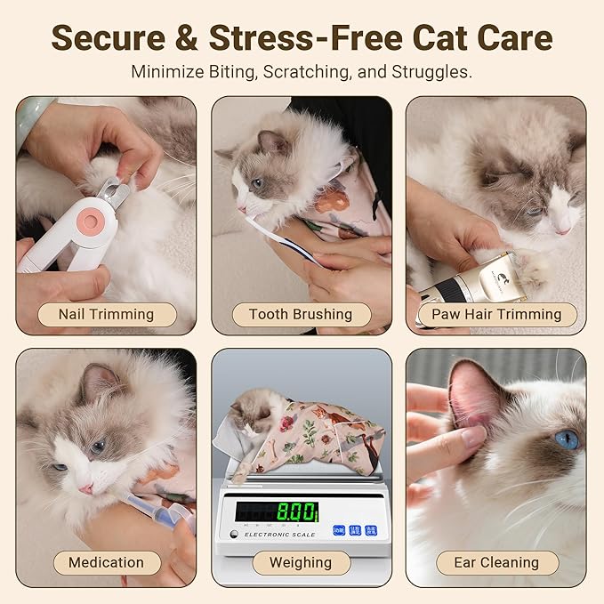 Cat Grooming Wrap Cat Wrap for Cutting Nails, 23.6 Cat Wrap for Grooming, Cat Restraint for Nail Clipping, Multifunctional Swaddle Wrap Pet Tool, Cat Burrito Wrap
