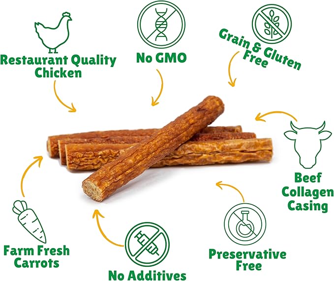 Lucky Premium Treats Lucky Shorty Slims - Carrot and Chicken Jerky Dog Treats, Crunchy Dog Chew Sticks with Real Chicken and Carrot for Small to Large Dogs (7 Count)