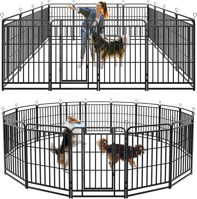 Square Steel Pipe Dog Fence Outdoor 16 Piece Panels 40" Height Anti-Rust Heavy Duty Dog Playpen with Doors Portable for Yard RV Camping, Total 36FT, 103 Sq.ft, Snowy Black