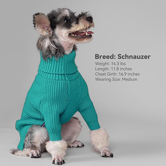 cyeollo Fleece Dog Sweaters for Medium Dogs Male, Stretchy Warm Turtleneck Doggy Clothes for Fall Winter Pullover Doggie Jacket Thermal Knit Pet Apparel with Sleeves, Aqua Green XL