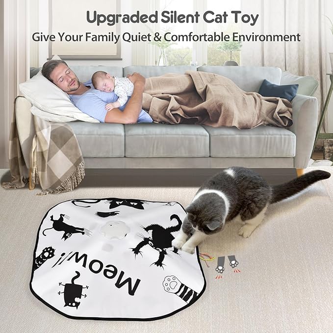 ORSDA Cat Toys for Indoor Cats, 4 in 1 Automatic Interactive Kitten Toy, Rechargeable Electric Whack-A-Mole Moving Ambush Feather, Hide and Seek, Chase Feather for Kitty for Kicker Adult Cat