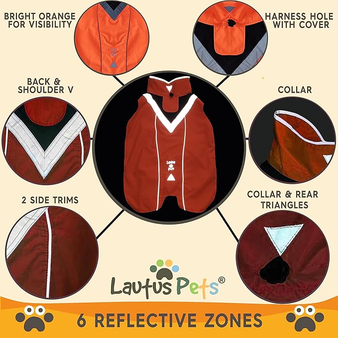 Dog Rain Coat - Waterproof, Reflective, Bright Orange with Leash Hole (L, Orange)