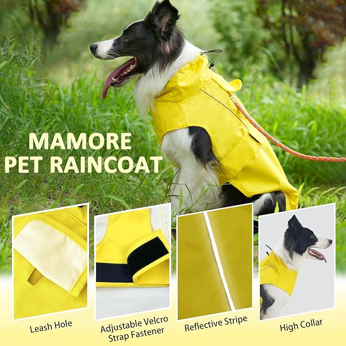Waterproof Dog Raincoat, Adjustable Lightweight Dog Rain Jacket with Reflective Strip Leash Hole for Small Medium Large Dogs (Yellow, 3X-Large(77-94lb))