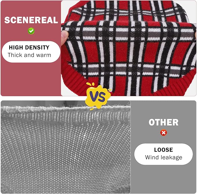 SCENEREAL Turtleneck Dog Sweater for Small Medium Large Dogs Girls Boys, Christmas Plaid Pullover Puppy Sweatershirt, Dogs Cold Weather Outfit Clothes, Ideal Gift for Pet in New Year, Red Plaid SM