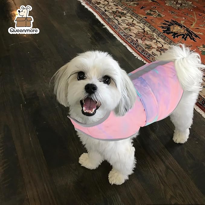 Queenmore Dog Winter Coat, Cold Weather Fleece Jacket for Dogs, Waterproof Reflective Reversible, for Small, Medium and Large Dogs (Tie-Dye, XL)