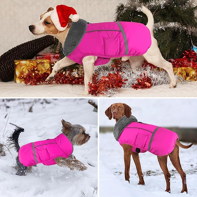 Dogcheer Warm Dog Coat, Christmas Dog Jacket Waterproof Puppy Winter Coat with Buckles, Reflective Adjustable Pet Snow Jacket Turtleneck Fleece Sweater for Small Medium Large Dogs - Pink, S