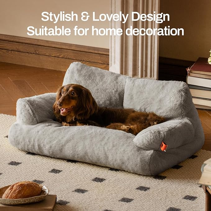 MEWOOFUN Cat Bed for Indoor Cats, Washable Dog Beds for Small Dogs & Cats with Removable Cover, Fluffy Cat Couch with Non-Slip Bottom (Grey, 26.0" L X 19.0" W X 13.0" Th)